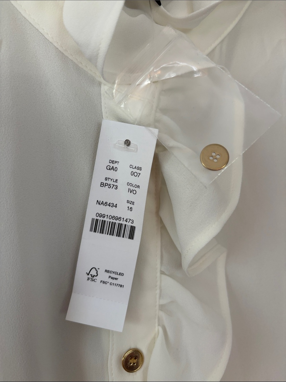 J. Crew Button Down Ruffle Drapey Cottage Top Size 16 Ivory Off-White Cream NWT - Picture 9 of 11